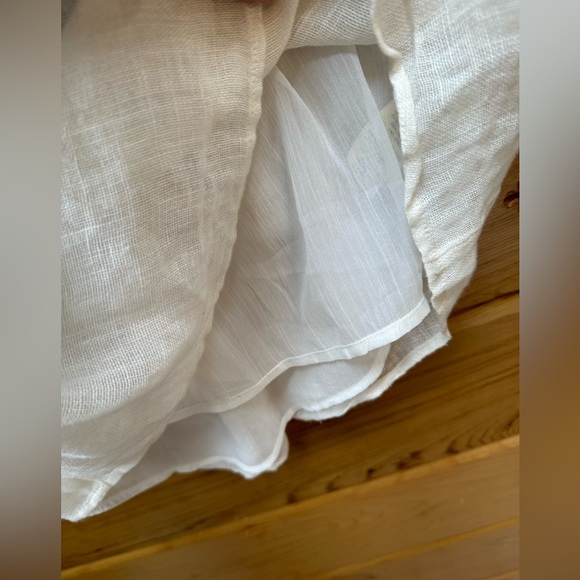 ANTHROPOLOGIE cream, linen, crocheted top with pom poms is lined and lovely. - Picture 5 of 16